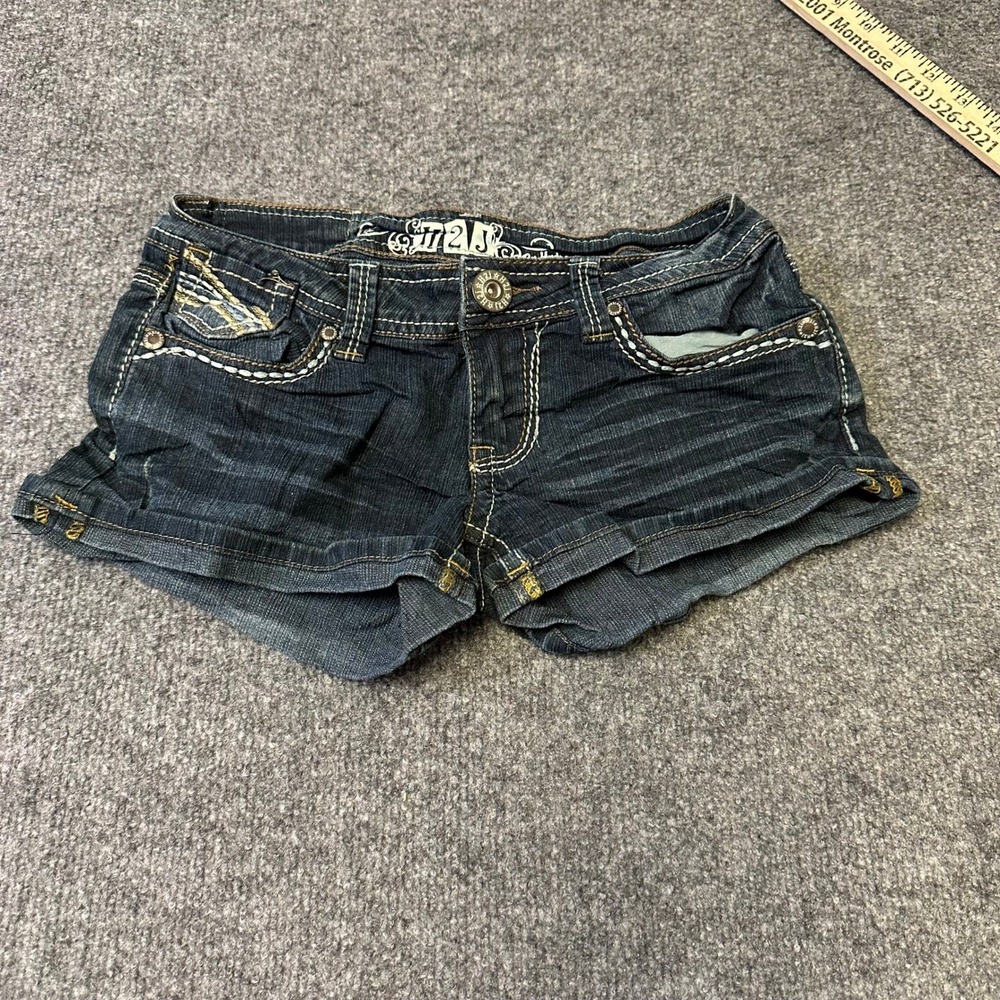 H2J Denim Shorts Womens Size 1/2 Dark Wash Low Rise Contrast Stitch Y2K Mini